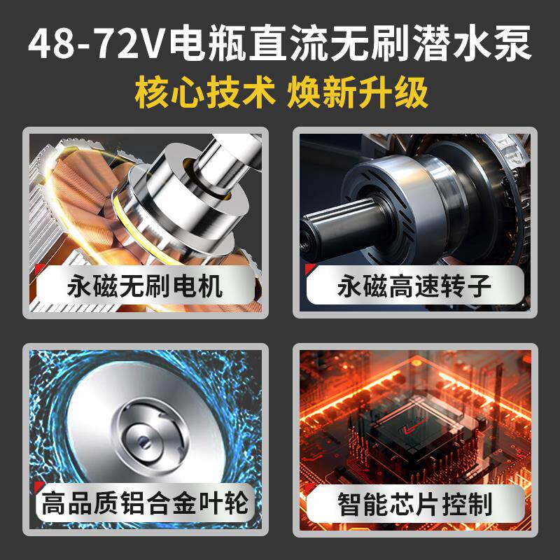 新款无刷直流潜水泵48v60v72v电瓶车专用不锈钢抽水泵浇菜农包邮