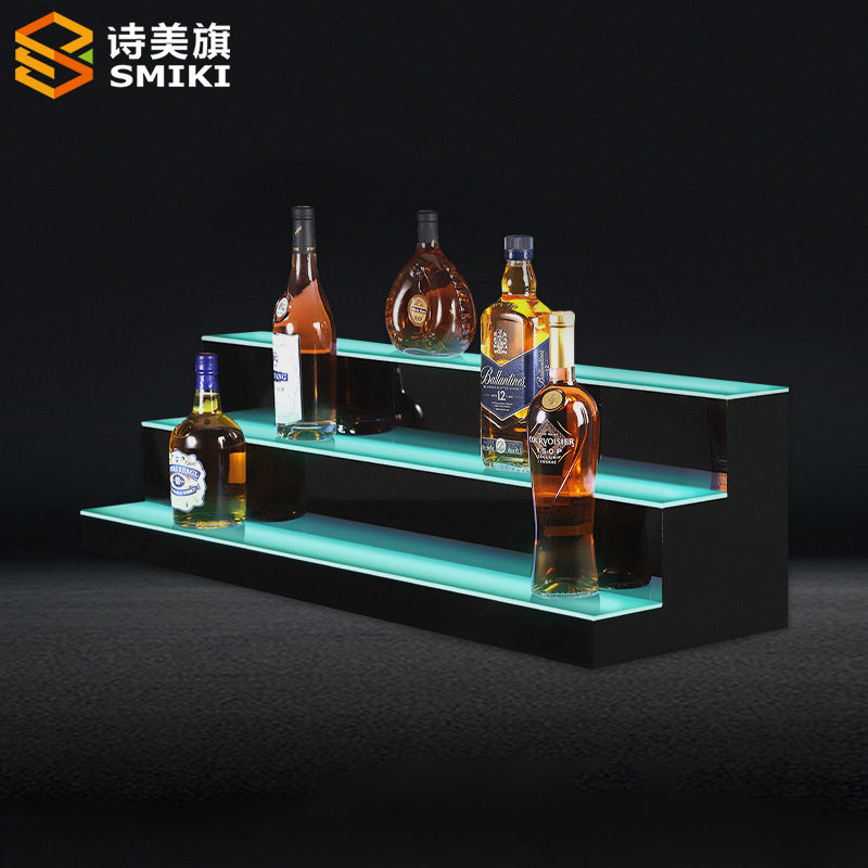 亚克力LED灯发光酒座3层阶梯式展示台酒吧KTV放红酒鸡尾酒陈列架