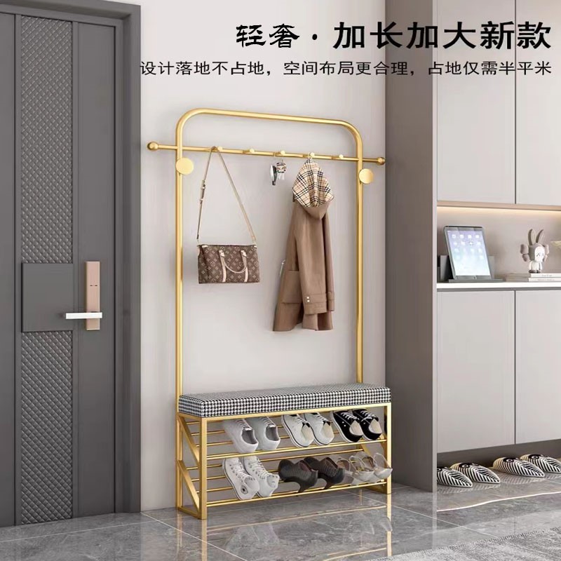 6R轻奢简约入户换鞋凳轻奢落地挂衣架一体鞋柜多功能门口金属换鞋