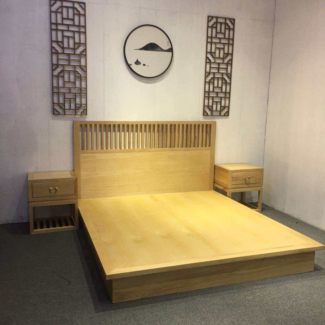 新中式家具全实木床白蜡木床头柜 主卧单双人床1.8米酒店民宿装饰