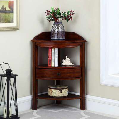 厂家直销腾逸家具美式实木三角置物架卧室墙角落地柜子客厅花架