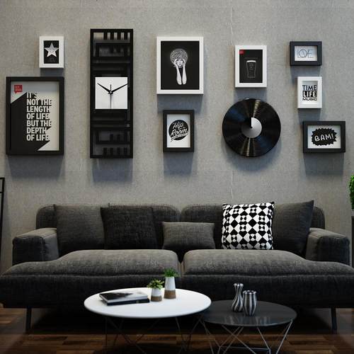 0高分子_3471_照片墙复古混搭组合相框简约装饰画真钟表能换相片