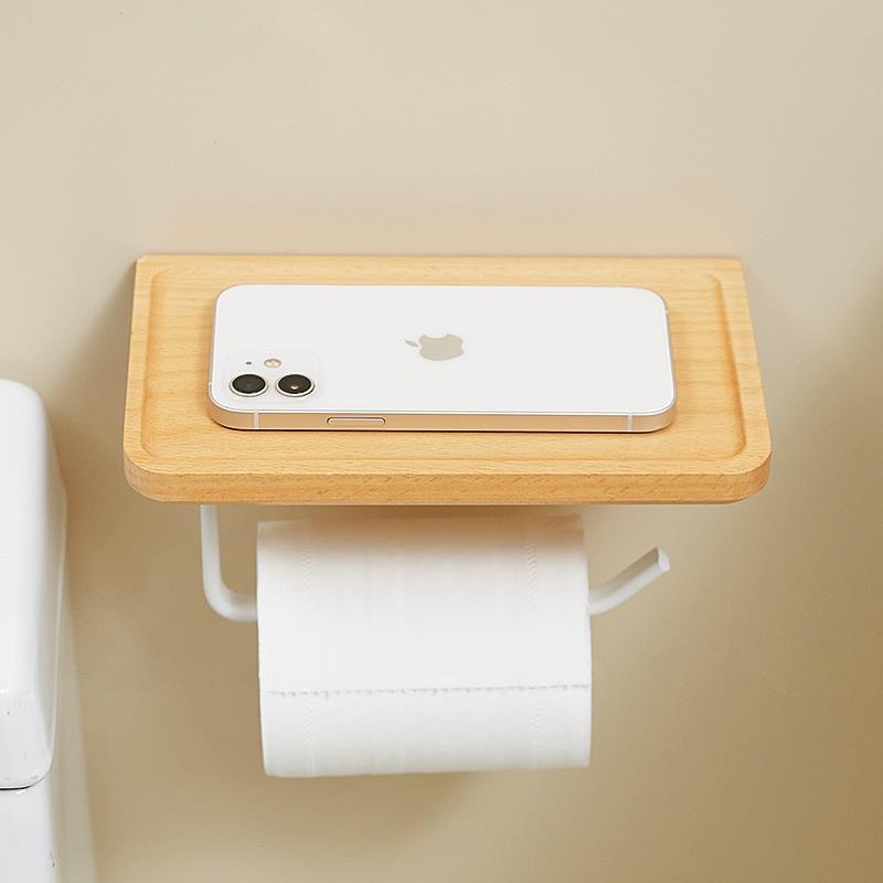 新疆包邮厕所实木卷筒卫生纸架置物架免打孔化妆室纸巾盒挂壁式洗