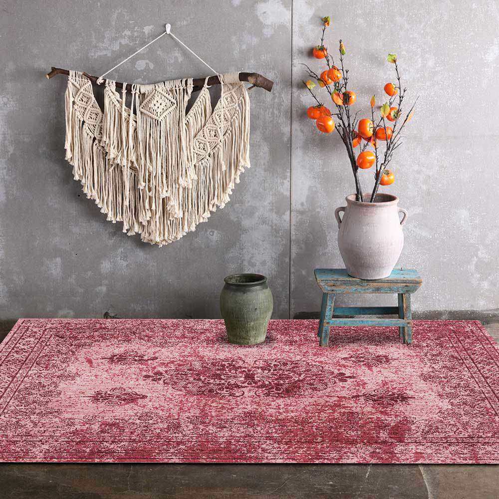 跨境时尚美式乡村做旧民族风多色花卉客厅卧室床边地毯地垫