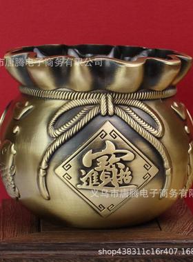 0黄铜摆件钱袋子宝字聚福缸办公室笔筒金属摆件仿古纯铜工艺品