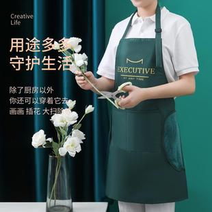 0围裙印字烫画奶茶店防水防油可擦手餐饮工作服厨房家用女短袖 围