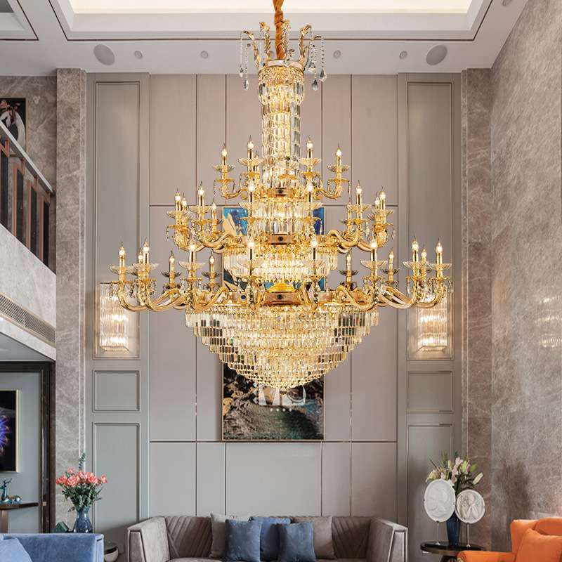 轻奢大气S金水晶吊灯客厅灯法式全铜复式楼别墅楼梯大吊灯设计师