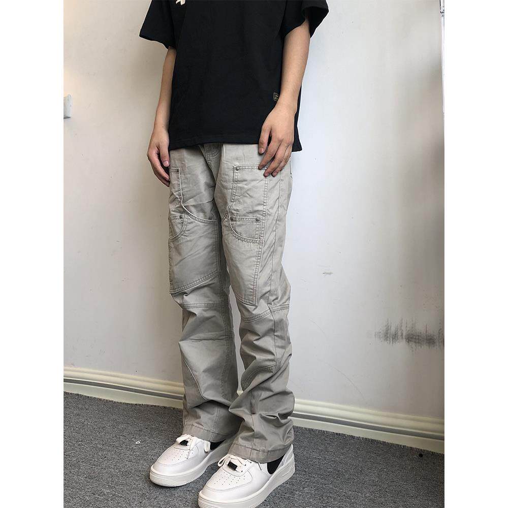 soxiox美式微喇叭工装牛仔裤男款复古cleanfit拼接高级设计感裤子