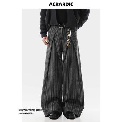 ACRARDIC潮牌设计感打褶条纹西裤男士美式覆古直筒阔腿休闲长裤子