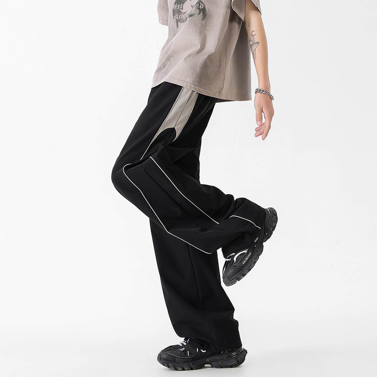 XWWF夏季薄款裤子男美式潮牌条纹宽松直筒休闲长裤速干运动冲锋裤