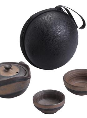 韵鎏金铁釉快客杯手荷陶老岩泥瓷工功夫茶具一壶二杯BH202068便携