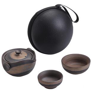 韵鎏金铁釉快客杯手荷陶老岩泥瓷工功夫茶具一壶二杯BH202068便携