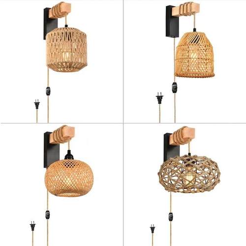 插头式藤条编织麻绳吊灯电木灯头悬挂式农舍餐厅调节开关