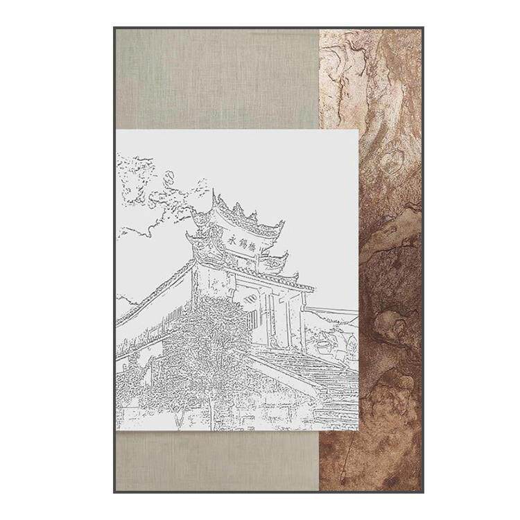 新中式永锡桥中国风抽象肌理禅意卧室客厅装饰画玄关壁画竖版挂画