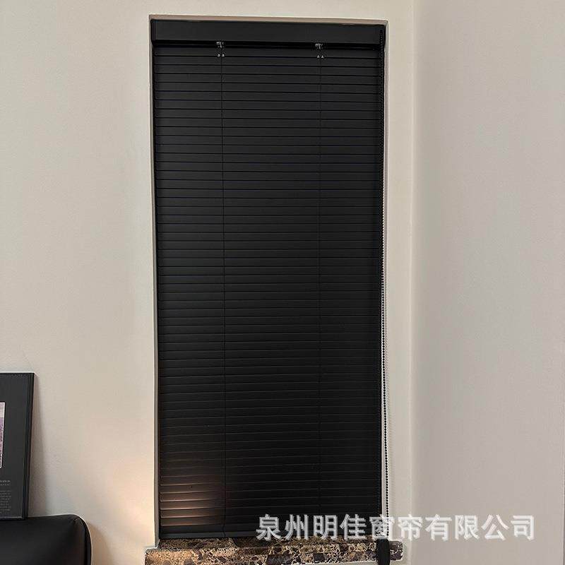 L型百叶窗帘高分子PVC隐孔厂字型百叶窗黑色办公室卫生间浴室防水