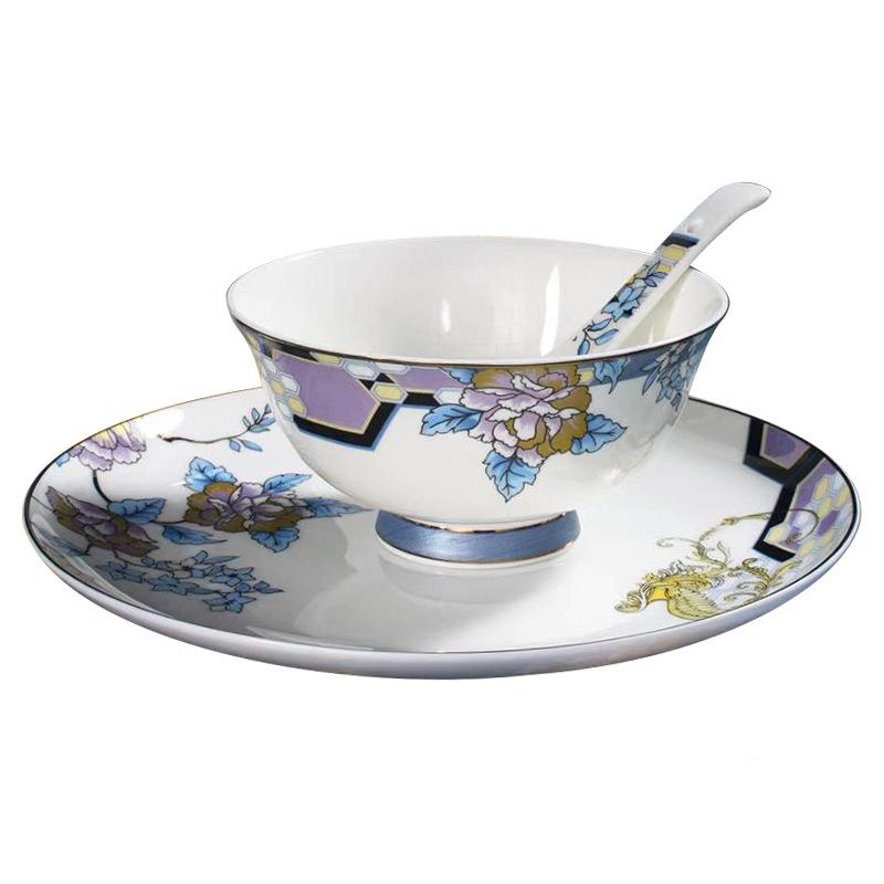 陶瓷餐具碗碟盘套装Z1204装陶瓷米碗菜盘家用陶瓷礼品套新中式碗