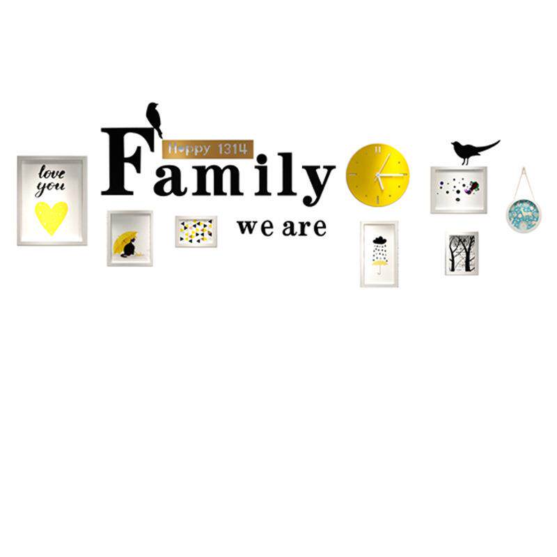 现代简约字母装饰画组合沙发客厅墙上相框墙配钟表软装创意壁画