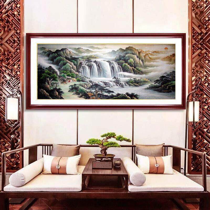 沙发背景墙客厅山水画中式挂画装饰画壁墙画聚盆风水靠山图招财