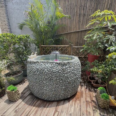 庭院鱼池造景假山喷n泉阳台花园鹅卵石龟池别墅风水缸户外流水摆