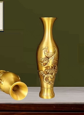 全铜花瓶家居装饰品摆件仙鹤瓶子玄B关电视柜客厅工艺礼品摆饰中
