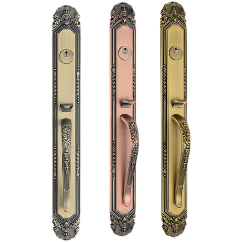 豪华大门锁双开门对开门大拉手z门机械门锁入户实木门欧式别墅大