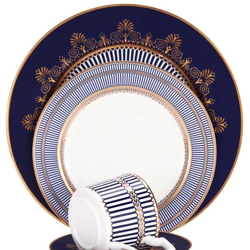 欧洲出口英式骨i瓷西餐具瓷器套装组陶瓷牛排平盘沙拉盘蓝耀金全