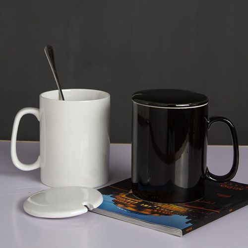 办公室喝水杯陶瓷杯超大容量直筒纯色杯子带盖勺1000U毫升泡茶杯1