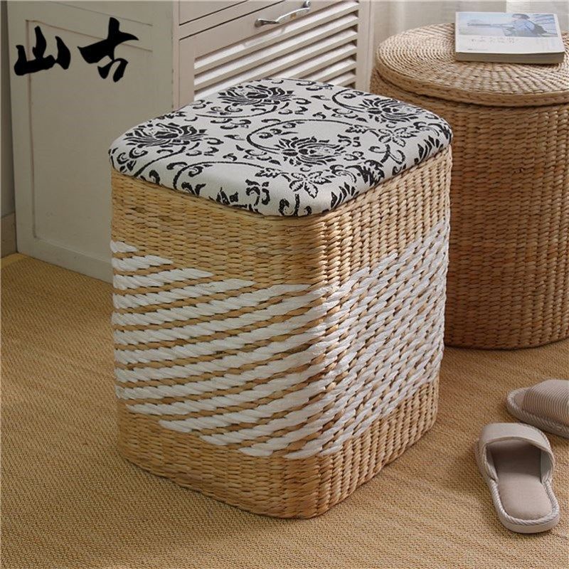 换鞋凳门口家用藤编收纳凳子x可坐客厅储物凳实木沙发凳编织小凳,收纳整理,收纳凳,淘宝优惠券,粉丝福利购,淘宝优惠卷