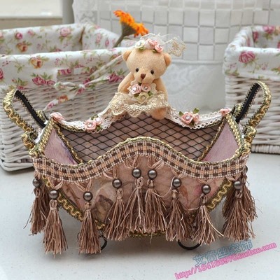 蕾丝布艺铁艺水果糖果篮竹编花蓝收纳筐化妆品收S纳篮钥匙篮杂物