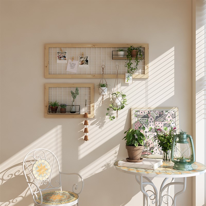 实木网格花架阳台壁挂式绿植架墙上置物I架养花架子铁艺挂墙装饰