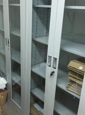 铁办公柜资料架落地文件柜钢制玻璃门带抽屉档案柜V五层储物柜带