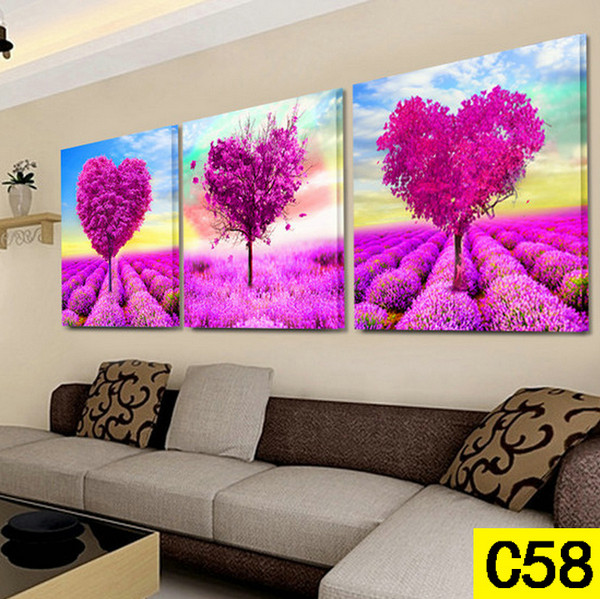 发财树数码油画填色mdiy数字油画三联欧式客厅大幅风景花卉装饰画