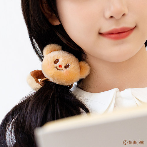 黄油小熊毛绒发夹侧边发绳