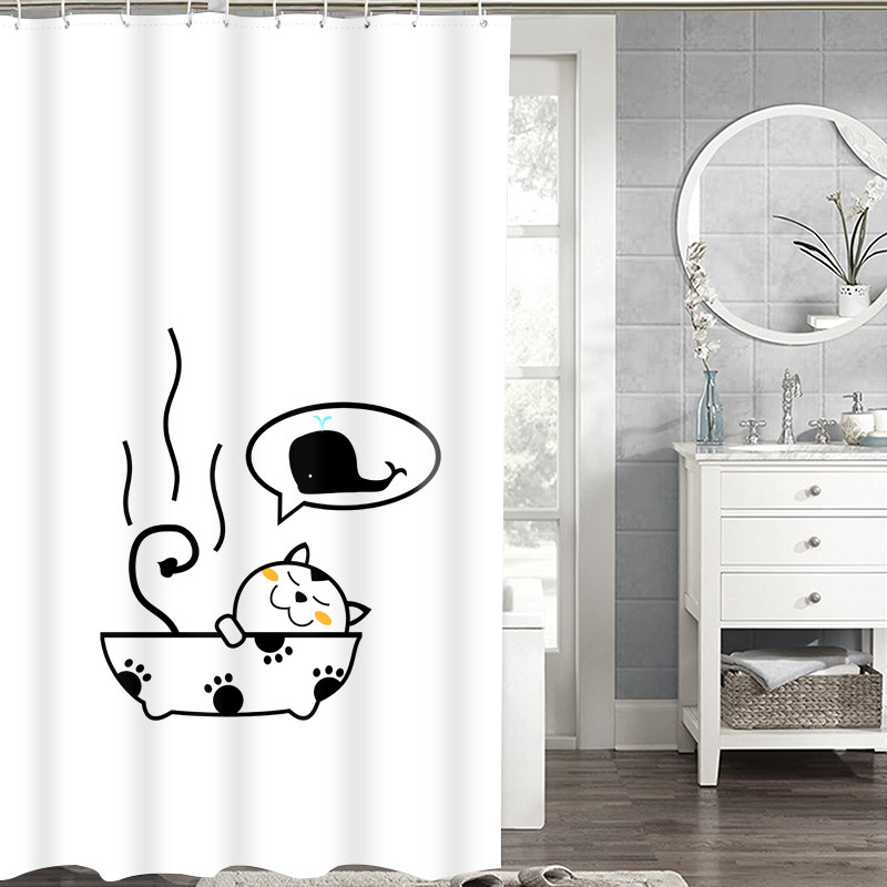 防水加厚防霉f浴帘卫生间洗澡隔断门帘子浴室窗帘布淋浴挂帘拉帘