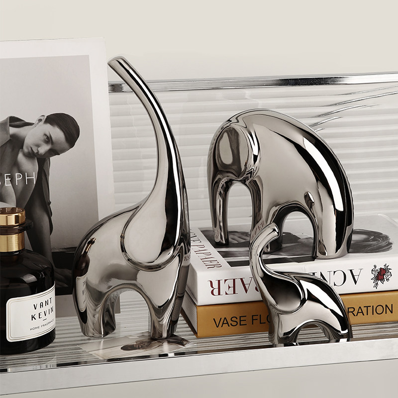 轻奢高档镀银陶瓷大象摆件电视柜桌面酒柜装N饰品创意工艺品小摆