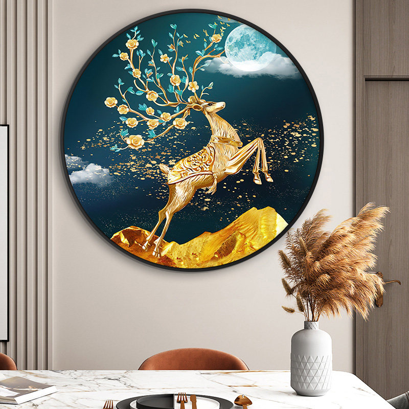 轻奢九鱼图玄关装饰画p圆形客厅背景墙挂画走廊过道餐厅壁画晶瓷,家居饰品,现代装饰画,淘宝优惠券,粉丝福利购,淘宝优惠卷