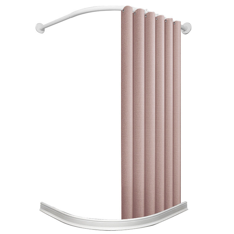 仿亚麻弧b形磁性浴帘套装免打孔 淋浴房卫生间L形隔断浴室防水浴