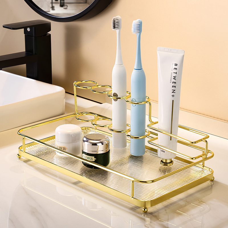 轻奢牙刷架子置物架浴室r卫生间洗手台面漱口杯电动牙刷牙膏收纳