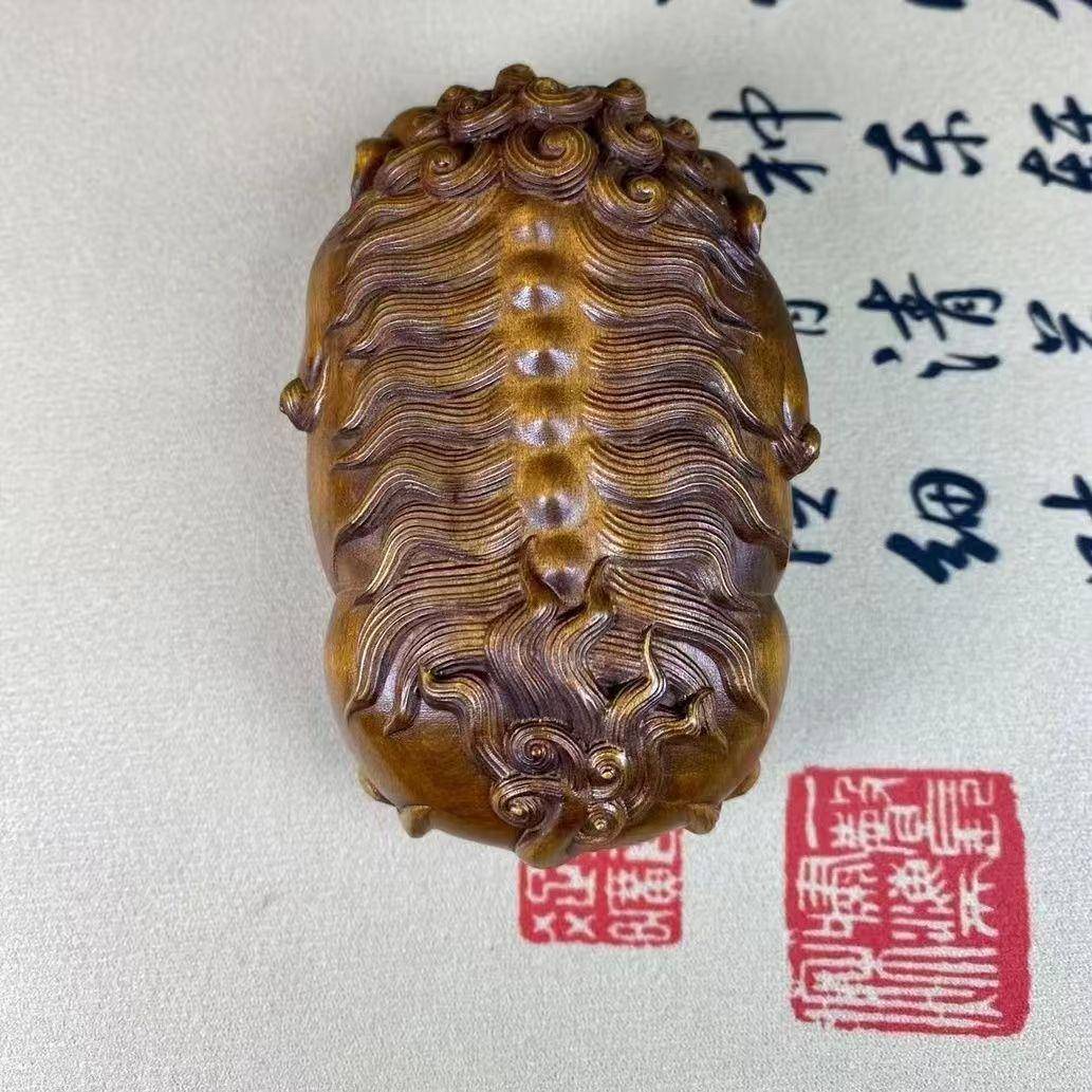旧藏黄杨木雕仿貅文玩无品牌/把件貔簸茶箕勺茶古具专用实木雕刻