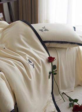 60支兰精四天丝套件套轻奢刺绣床冰丝凉感裸睡丝滑上被床单PDZ床