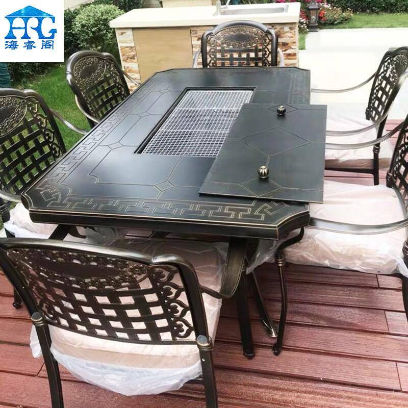 户桌椅电碳两用烤铸家铝L-2075用烧室外庭外院露台花园铁艺长餐桌