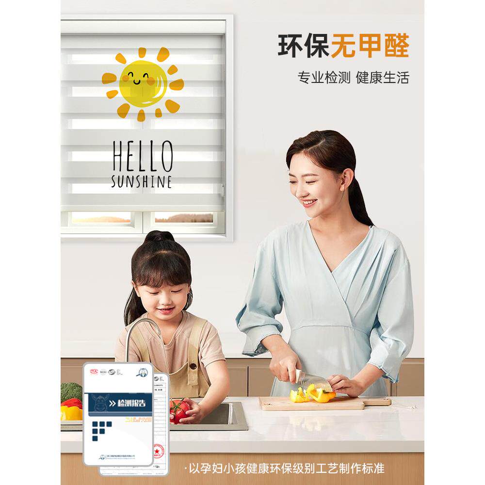 A6L儿童房印柔纱花叶帘卷打帘窗帘孩男孩女孩F76666J6百窗免孔卧