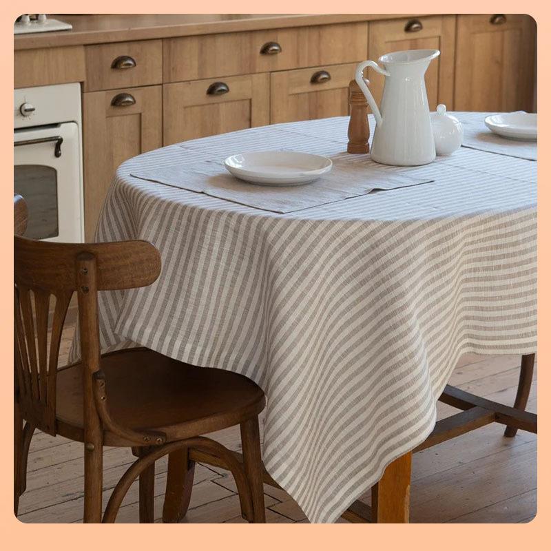 法水洗纯亚麻1cm织色条AXM纹桌布餐布国文艺范巾家居布艺可尺寸