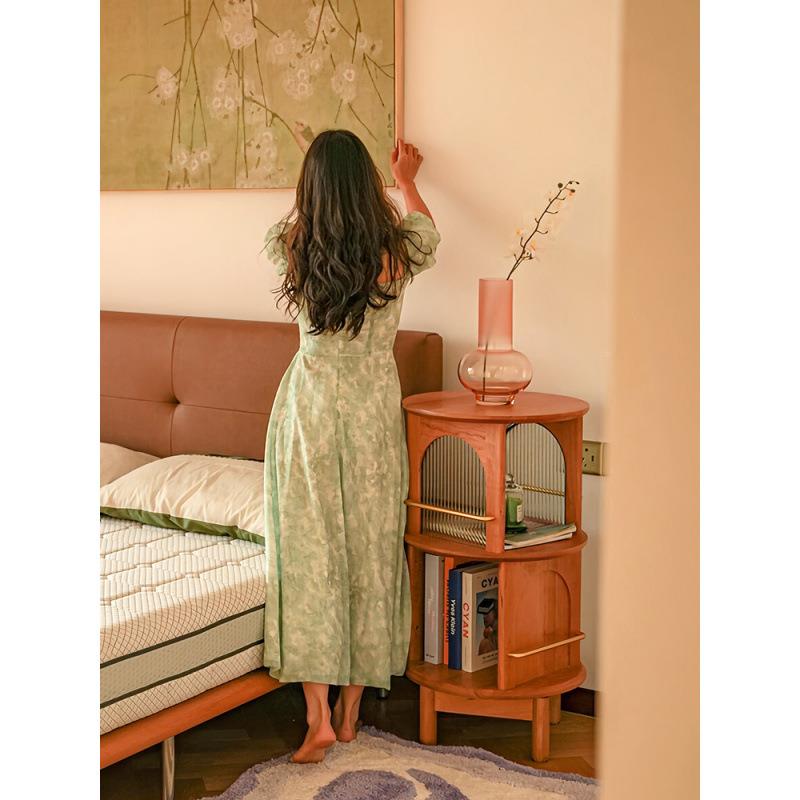 美式胡桃动旋转边几PSI中复古风头家具客厅沙发移置物茶柜床木实