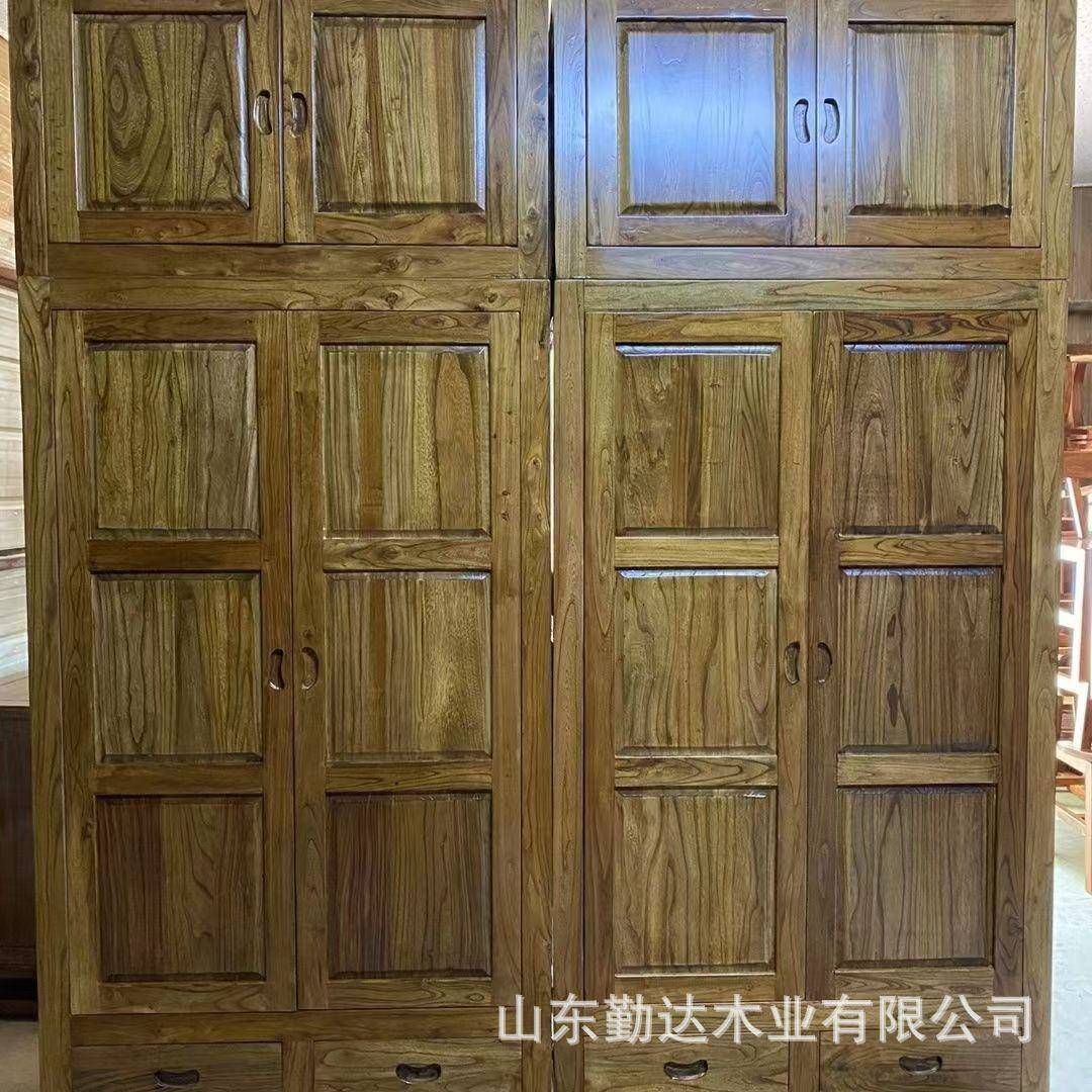 老榆木柜实木家宿卧室L725民挂衣橱衣新中式收纳储物柜用老门板柜