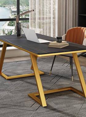 意人式书房岩板一字板脑书桌职单55083铁艺办公桌小户型简约电台