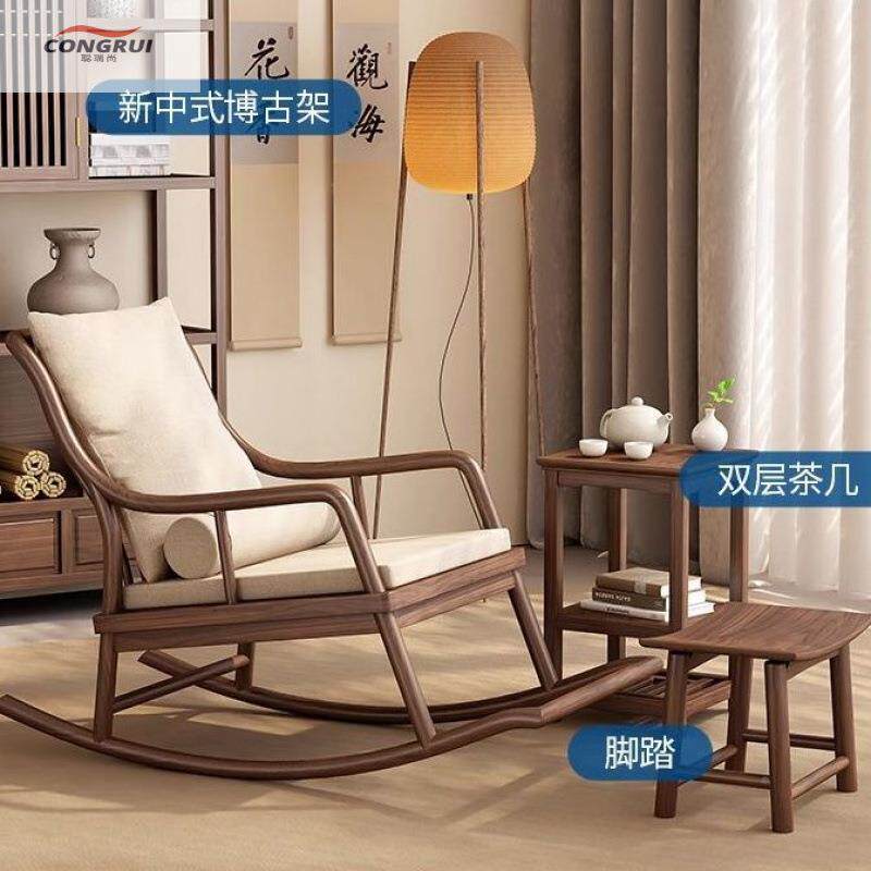 懒人宿单人沙发椅全实躺中脚式木摇摇椅阳台DCK午睡家用休闲民踏