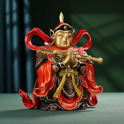全铜彩铜关公像摆件家装居客厅玄关TTF办公室商铺神吉祥铜饰品关
