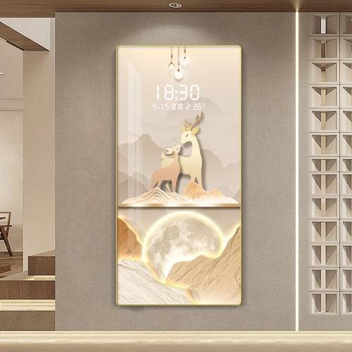 带遇时见神鹿玄关挂画温度无品牌/显示数夜光钟装饰画金帆麋鹿显