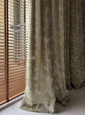 新款南洋法曼绿花布式复古光不透人曼加厚纱帘美透式中式绿色宿客